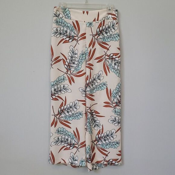 ASOS River Island Pant Womens 10 High Waist Wide Leg Palazzo Tropical Floral - Picture 1 of 4